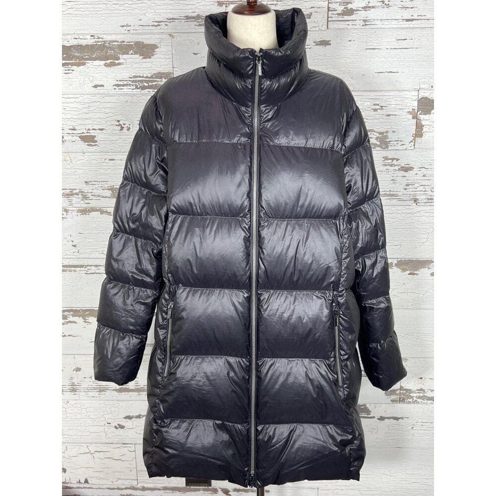 LANDS END Lightweight Hooded Packable Down Coat Black Sz 1x (16W-18W) NWOT